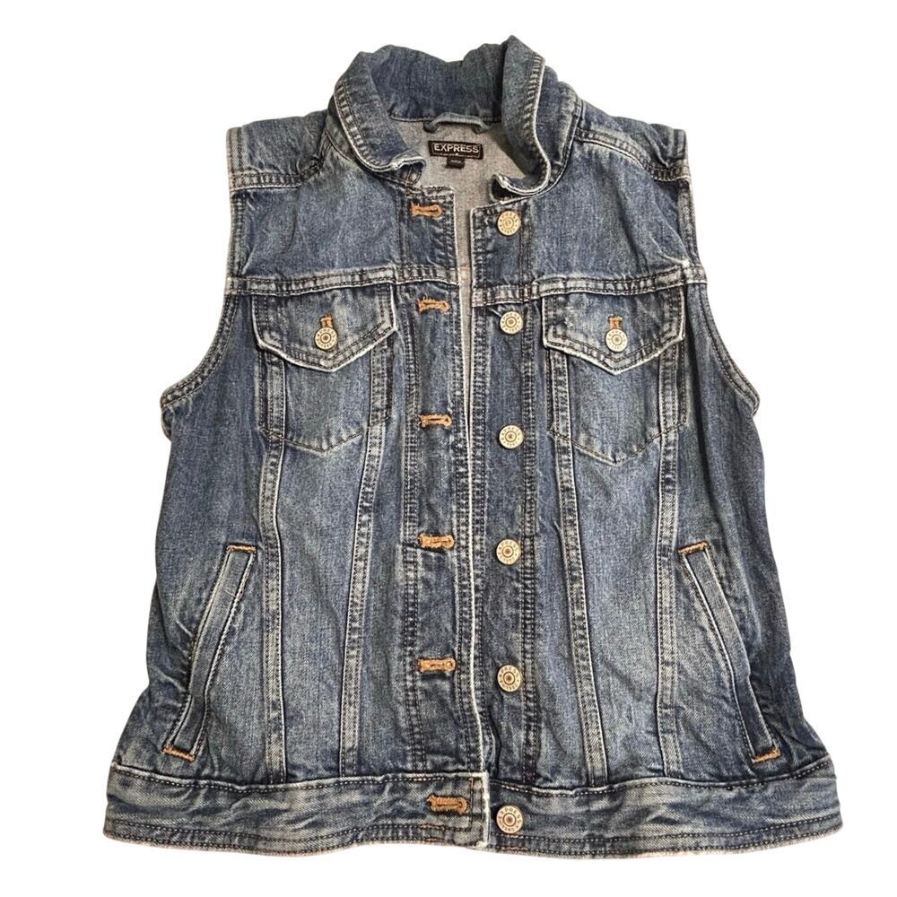 Express Jean vest, dark wash, button-front closure, chest pockets 100% Cotton